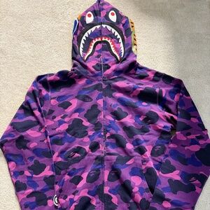BAPE Color Camo Shark WGM Full Zip Hoodie Purple | A Bathing Ape